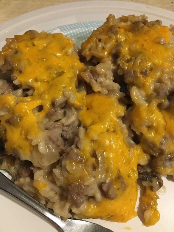 CHEESY GROUND BEEF RICE CASSEROLE All We Cook
