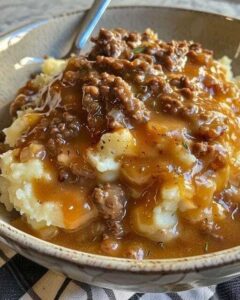 mashed potatoes with ground beef gravy