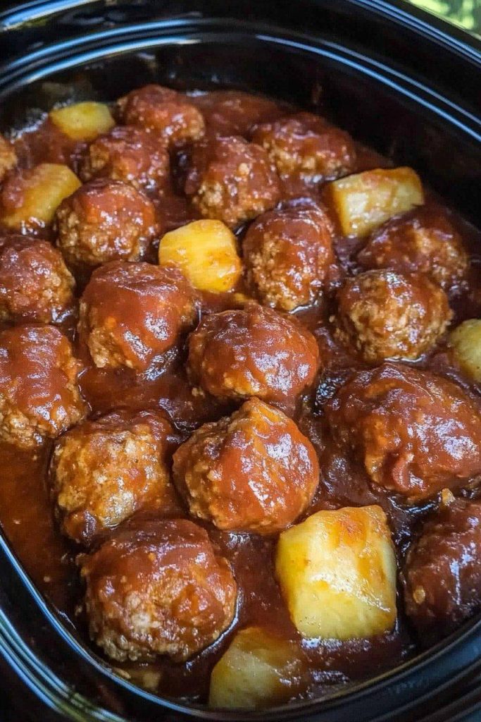 Slow Cooker Pineapple Barbecue Meatballs
