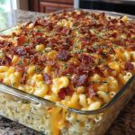 Baked macaroni and cheese with bacon