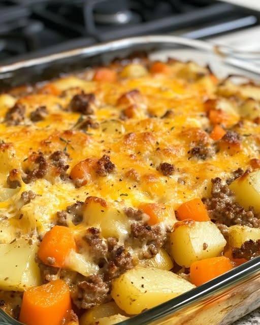 Amish Hamburger with Fall Veggies Bake