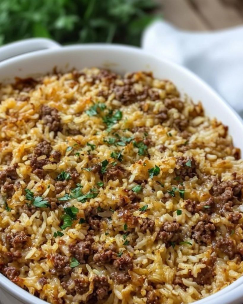 Cheesy Hamburger and Rice Bake