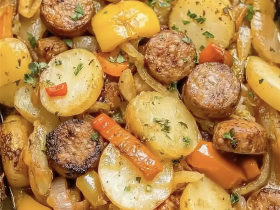 Sausages with Oven-Roasted Potatoes and Peppers