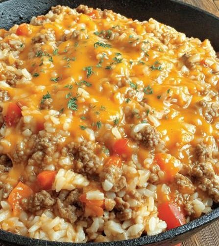 Cheesy Queso Ground Beef Rice