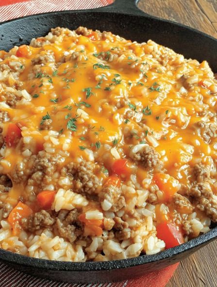 Cheesy Queso Ground Beef Rice