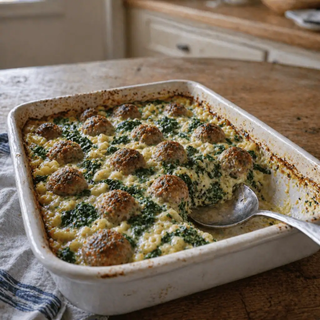 Baked Meatball & Spinach Pasta