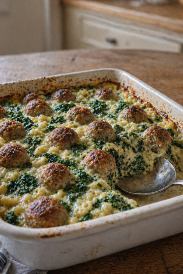 Baked Meatball & Spinach Pasta