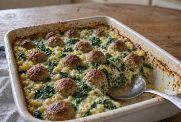 Baked Meatball & Spinach Pasta
