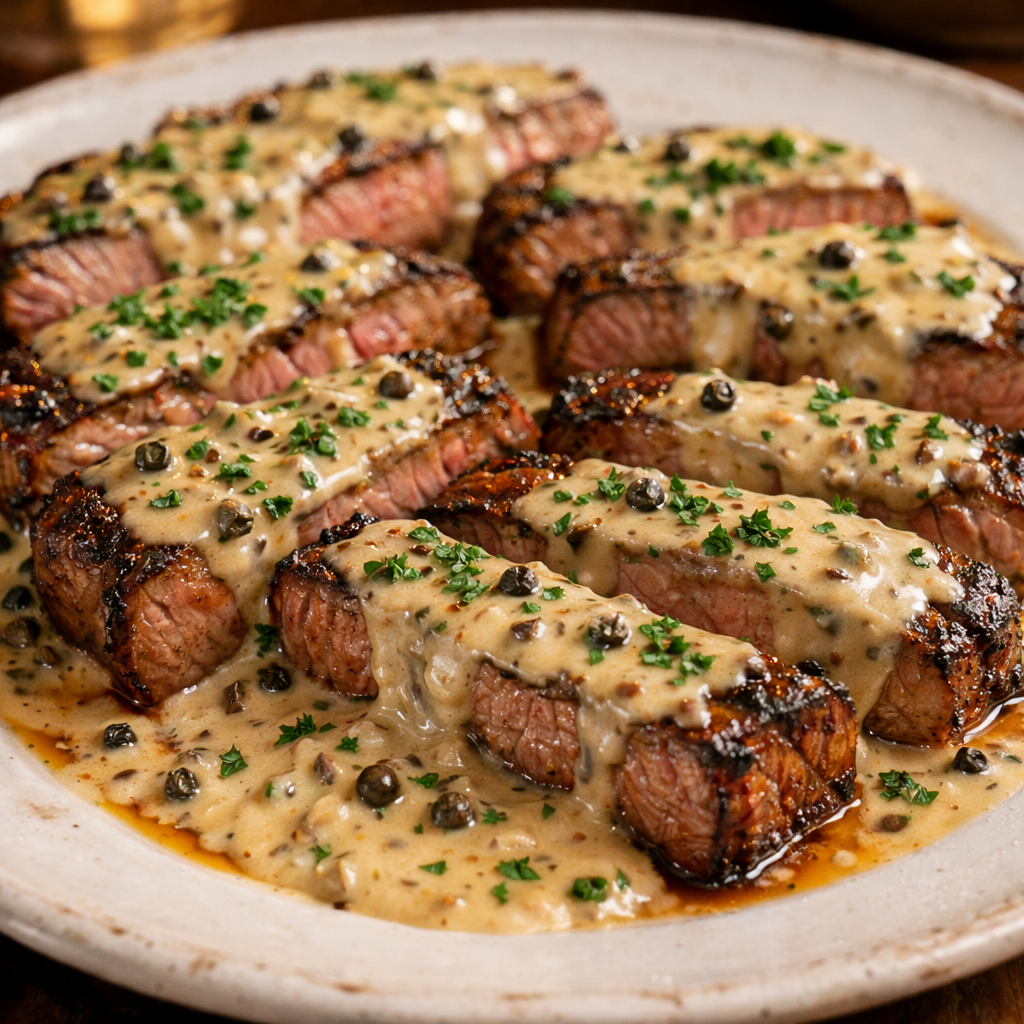 juicy Steak with Creamy Garlic Sauce