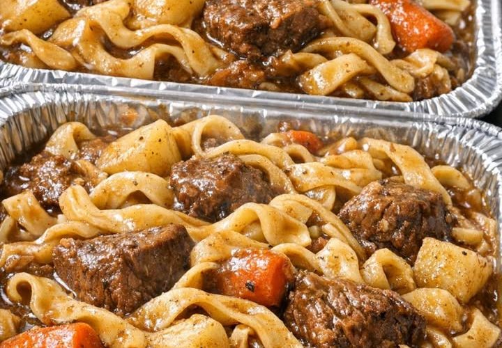 Slow Cooker 3-Ingredient Beef Stew Noodles