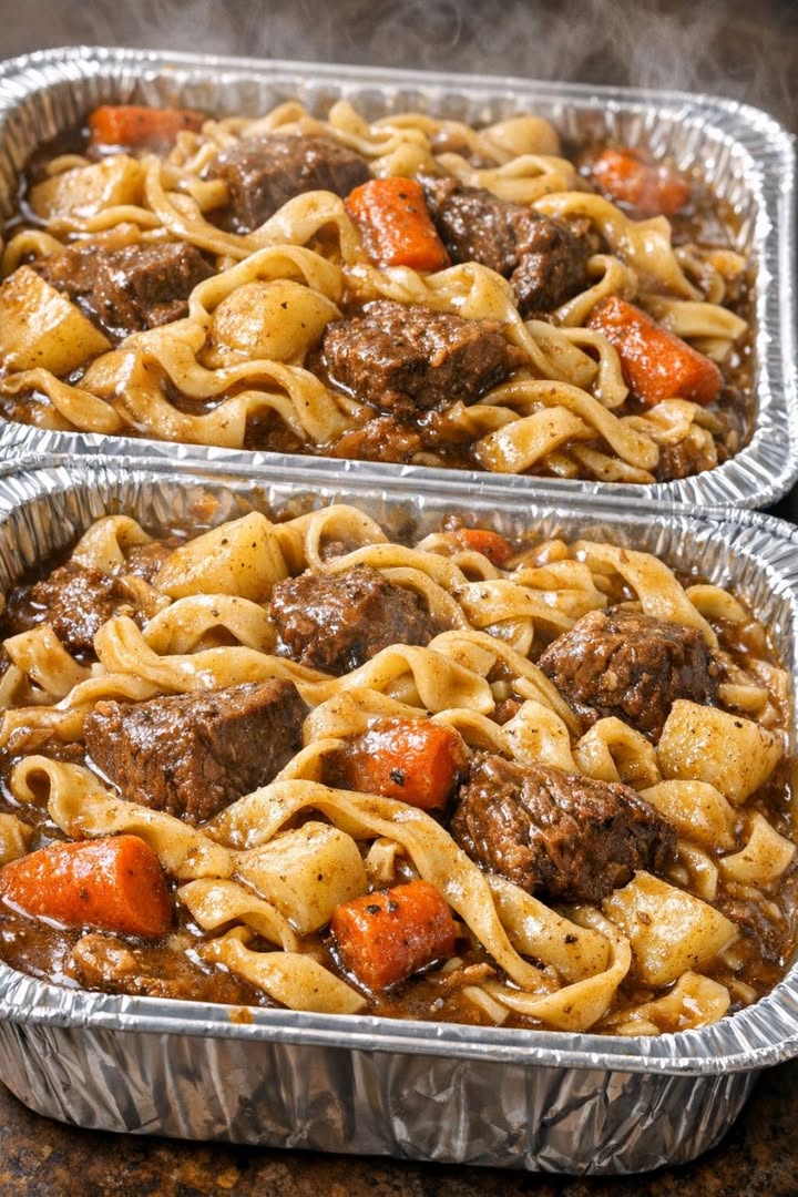 Slow Cooker 3-Ingredient Beef Stew Noodles