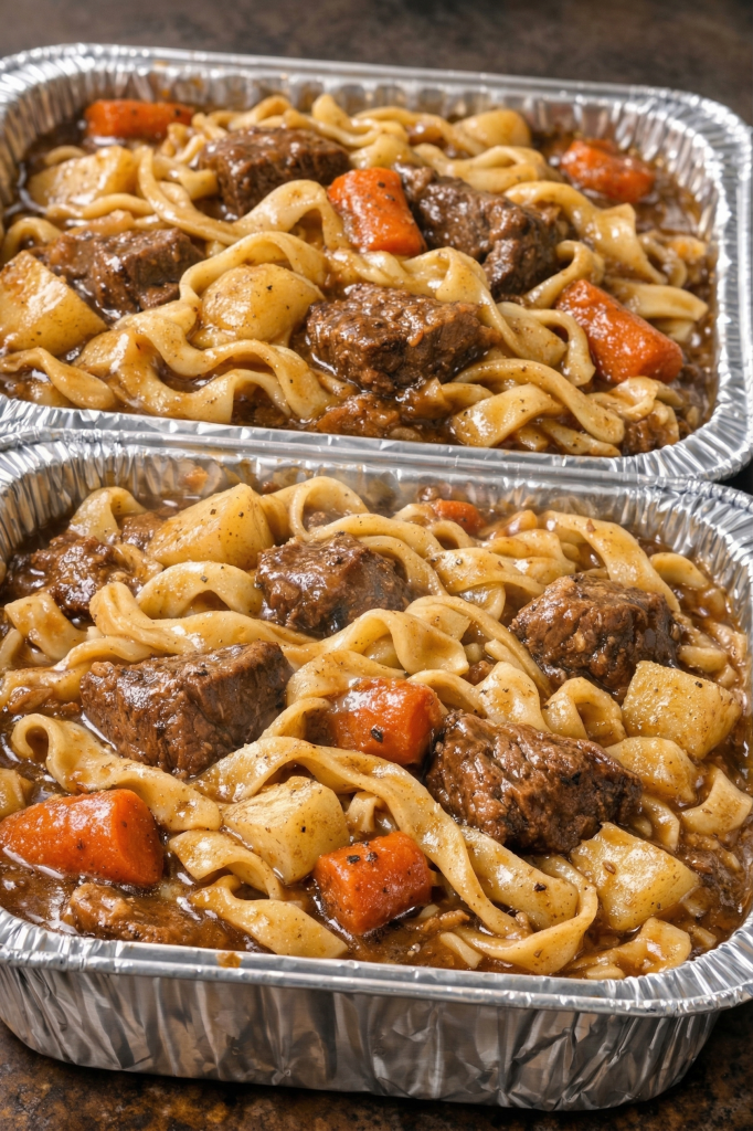 Slow Cooker 3-Ingredient Beef Stew Noodles