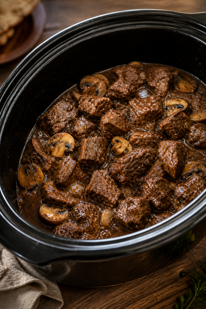 Slow Cooker Mushroom Beef Tips