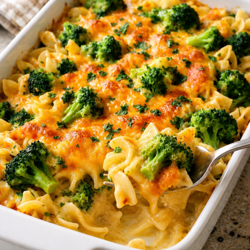 Baked Cheddar Broccoli Noodle Casserole