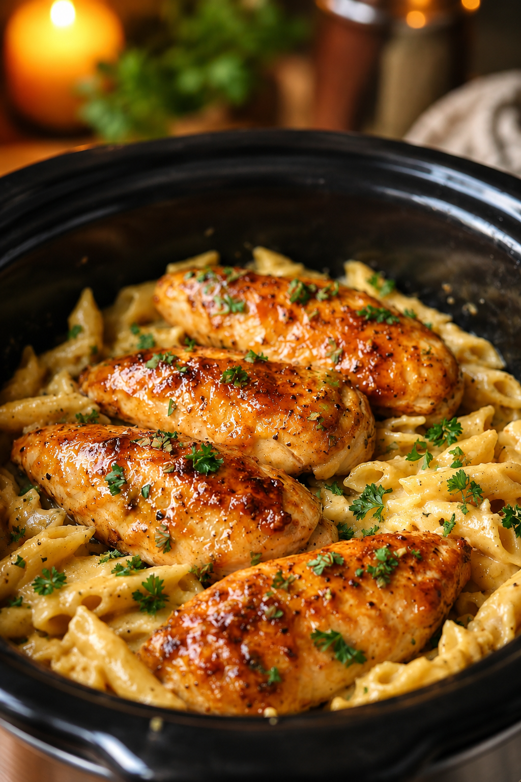 Slow Cooker Honey Butter Ranch Chicken Pasta