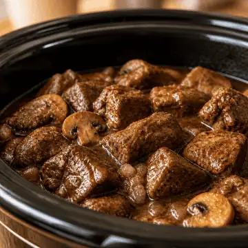 Slow Cooker Mushroom Beef Tips