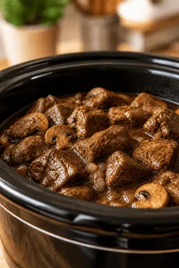 Slow Cooker Mushroom Beef Tips