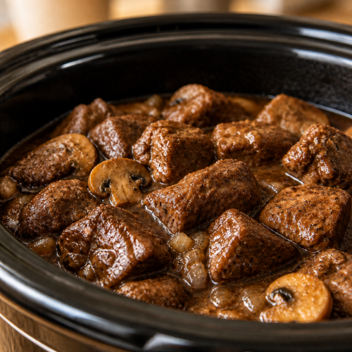 Slow Cooker Mushroom Beef Tips