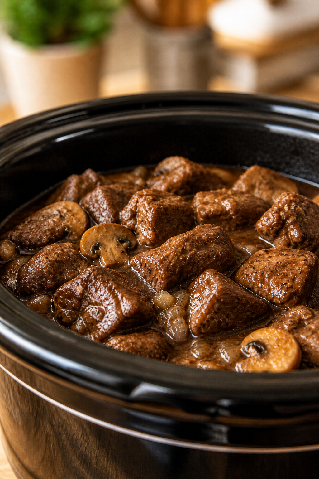 Slow Cooker Mushroom Beef Tips