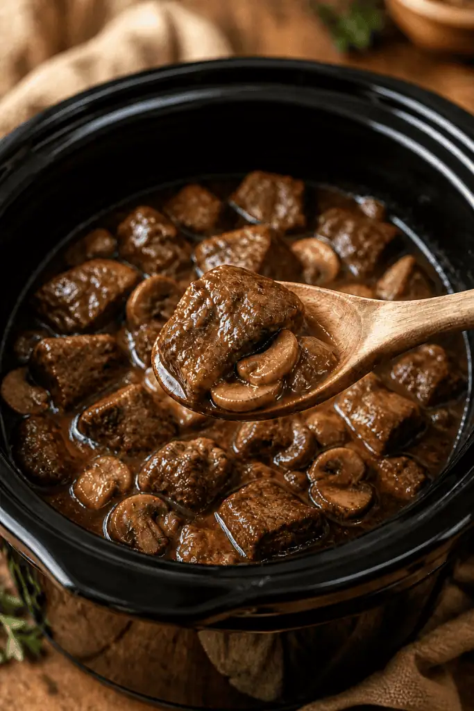 Slow Cooker Mushroom Beef Tips