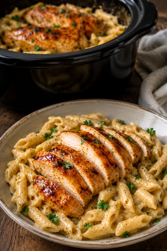 Slow Cooker Honey Butter Ranch Chicken Pasta