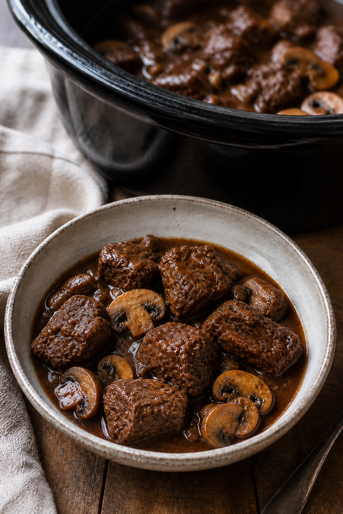 Slow Cooker Mushroom Beef Tips