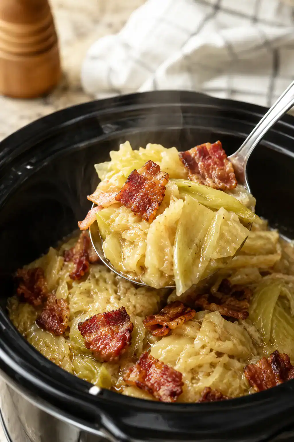 Slow Cooker Braised Cabbage and Bacon