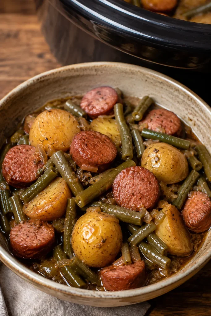 Crockpot Smokies with Beans and Potatoes