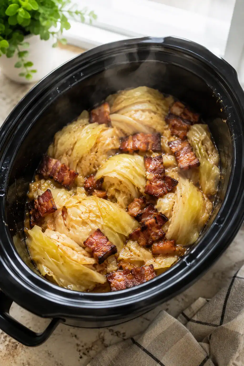 Slow Cooker Braised Cabbage and Bacon