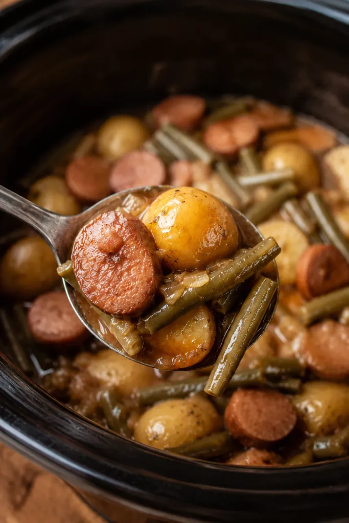 Crockpot Smokies with Beans and Potatoes