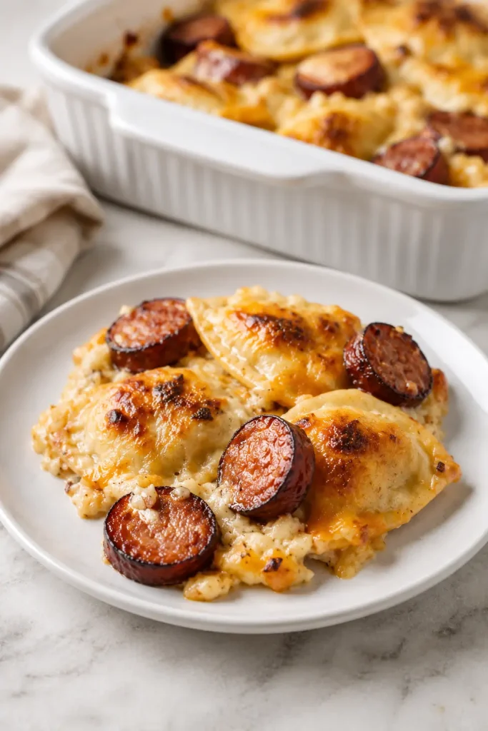 Baked Pierogi & Kielbasa Casserole