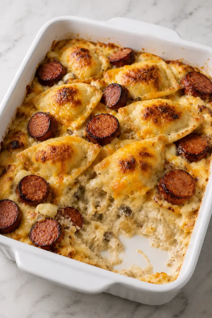 Baked Pierogi & Kielbasa Casserole