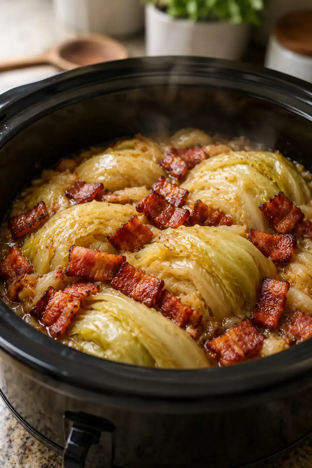 Slow Cooker Braised Cabbage and Bacon