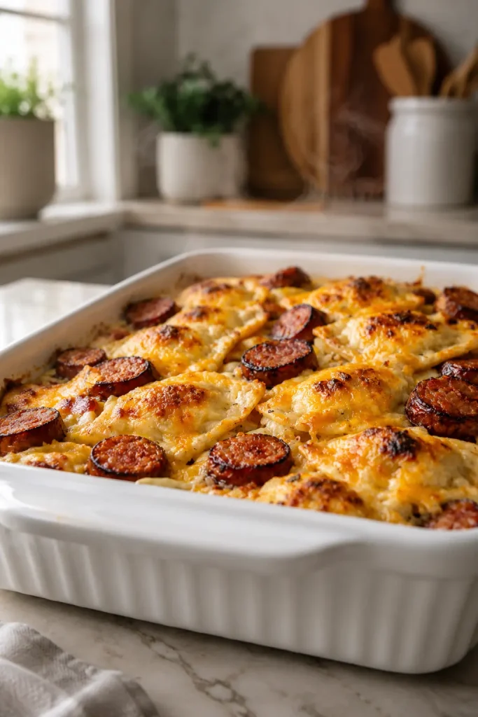 Baked Pierogi & Kielbasa Casserole