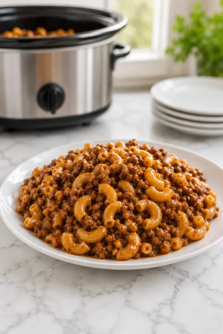 4-Ingredient Crockpot Beef Macaroni