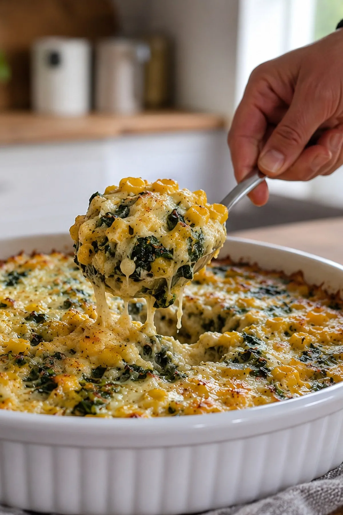 Cheesy Corn and Spinach Casserole