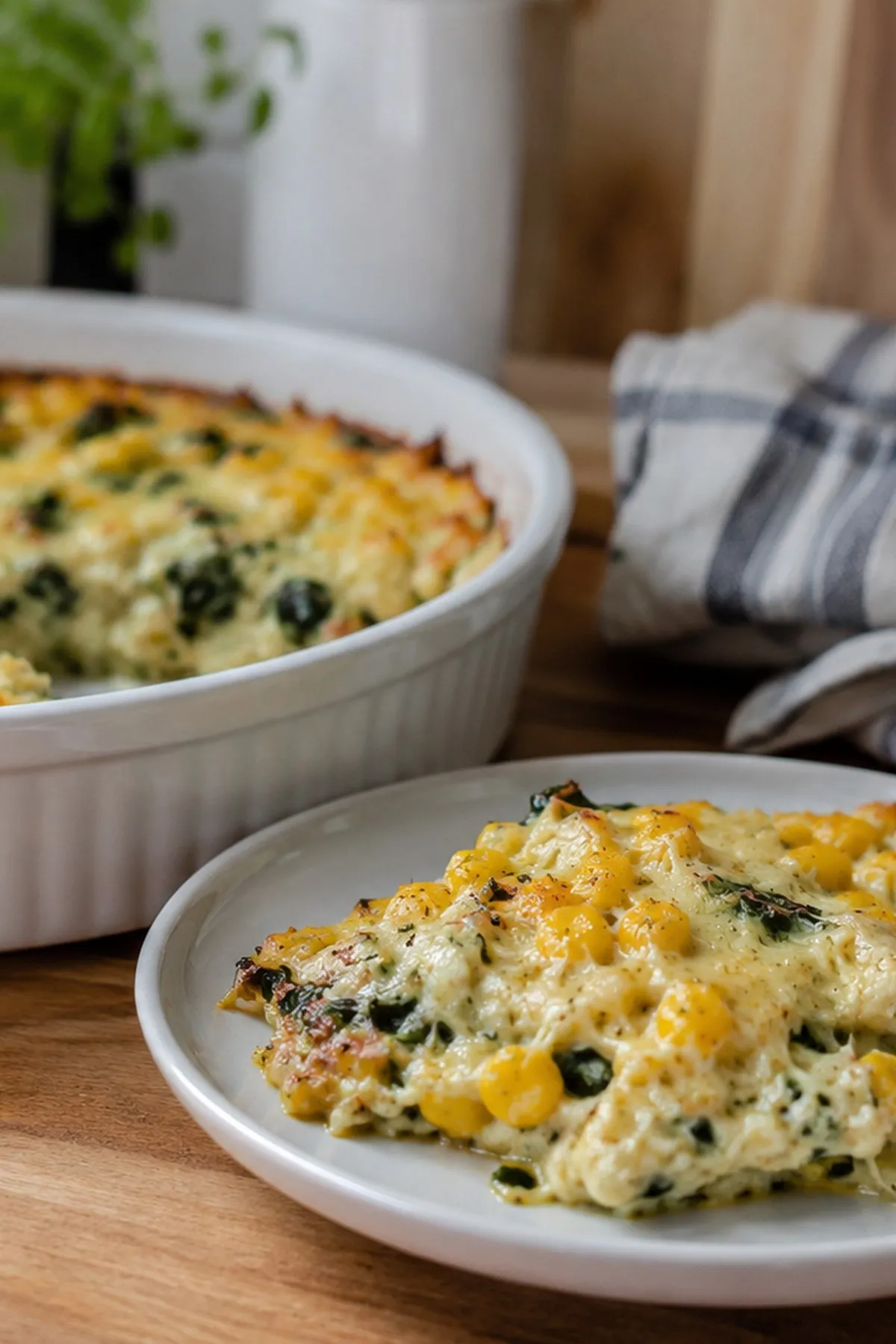 Cheesy Corn and Spinach Casserole