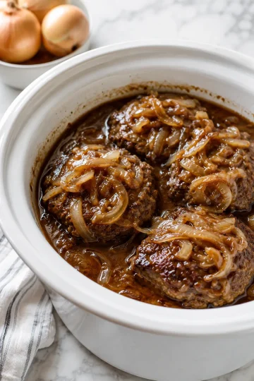 Slow Cooker Onion Burger Steaks