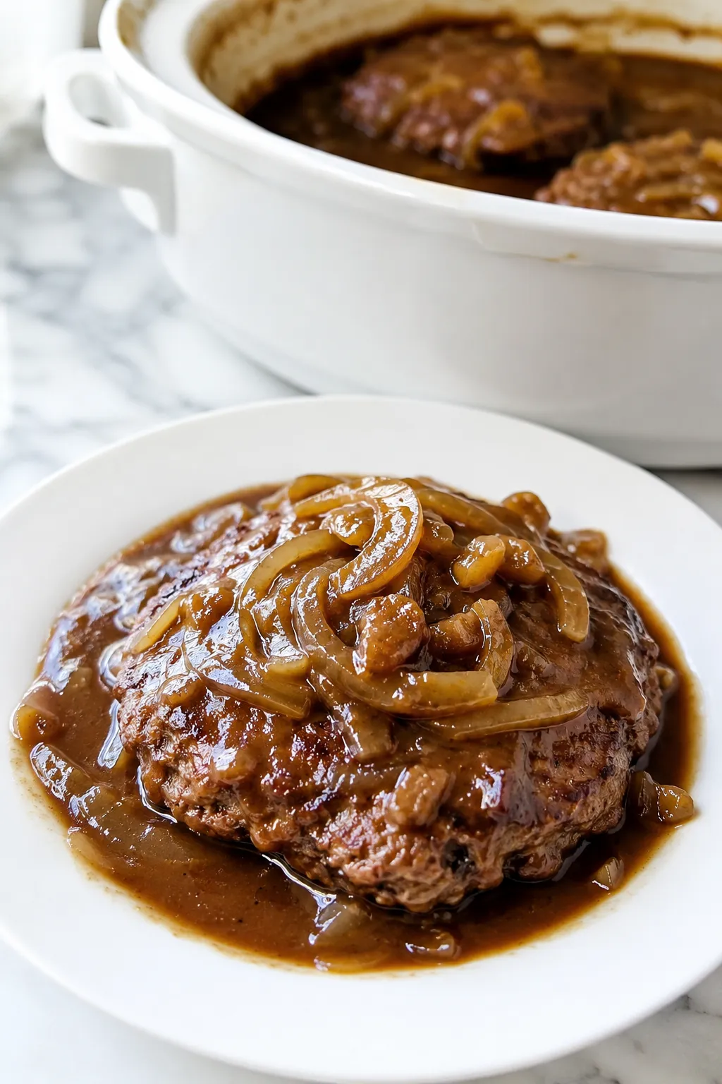 Slow Cooker Onion Burger Steaks