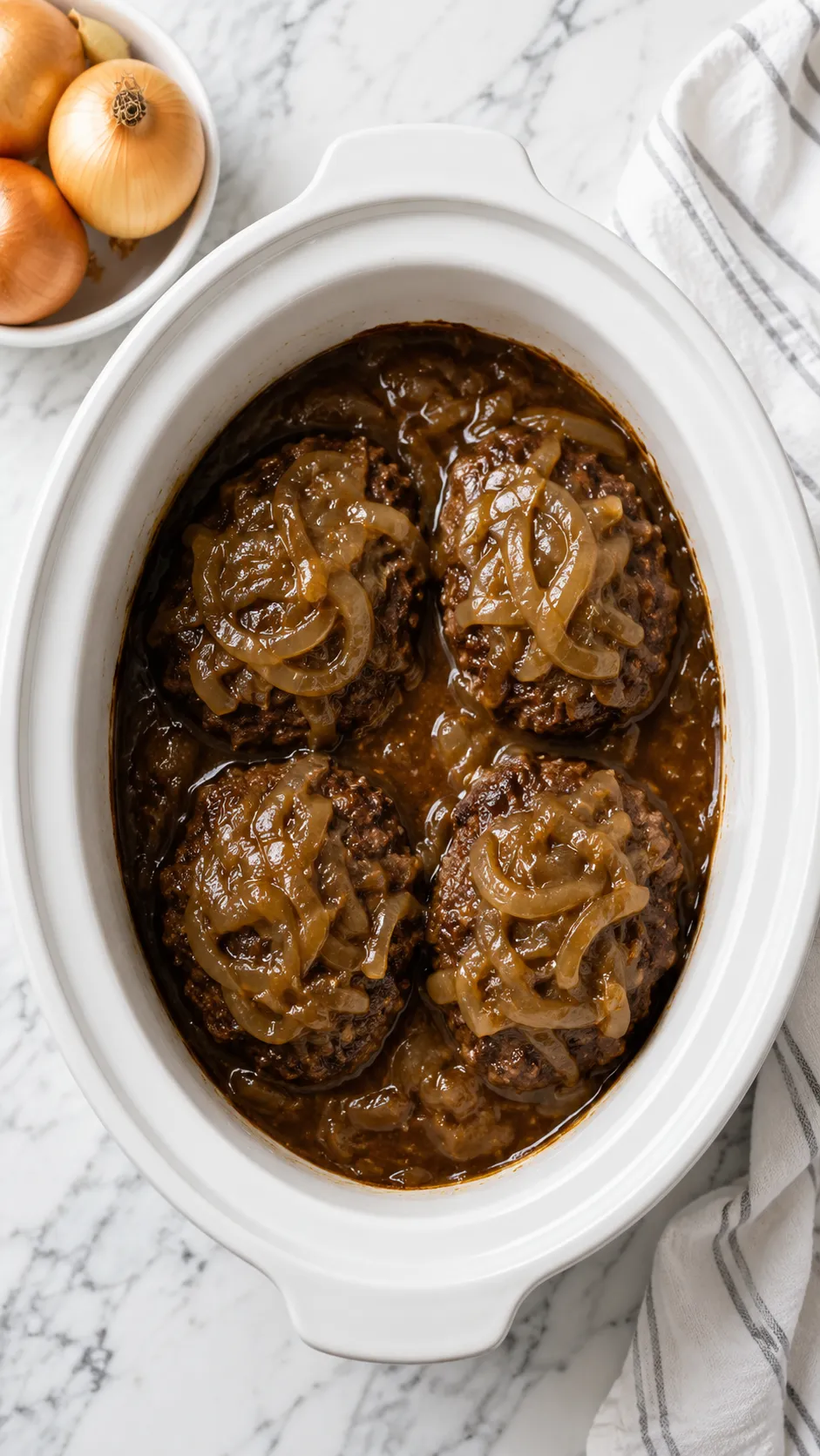 Slow Cooker Onion Burger Steaks
